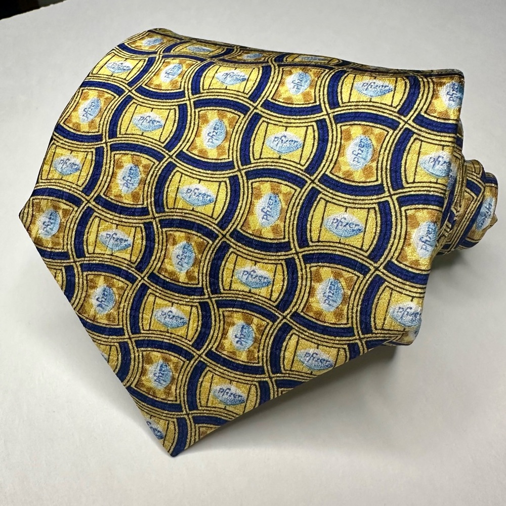 Pfizer Via•gra Little Blue Pill Geometric Silk Classic Tie